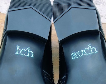 Schuhsticker "Ich auch" - Farbe Wählbar: Blau / Klar Strasssteine Hochzeit Schuhe Aufkleber Bräutigam Anzugsschuhe Sticker
