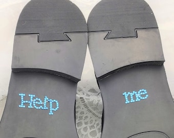 Schuhsticker "Help Me" - Farbe Wählbar - Strasssteine blau klar Aufkleber Schuhe Hochzeit Strass