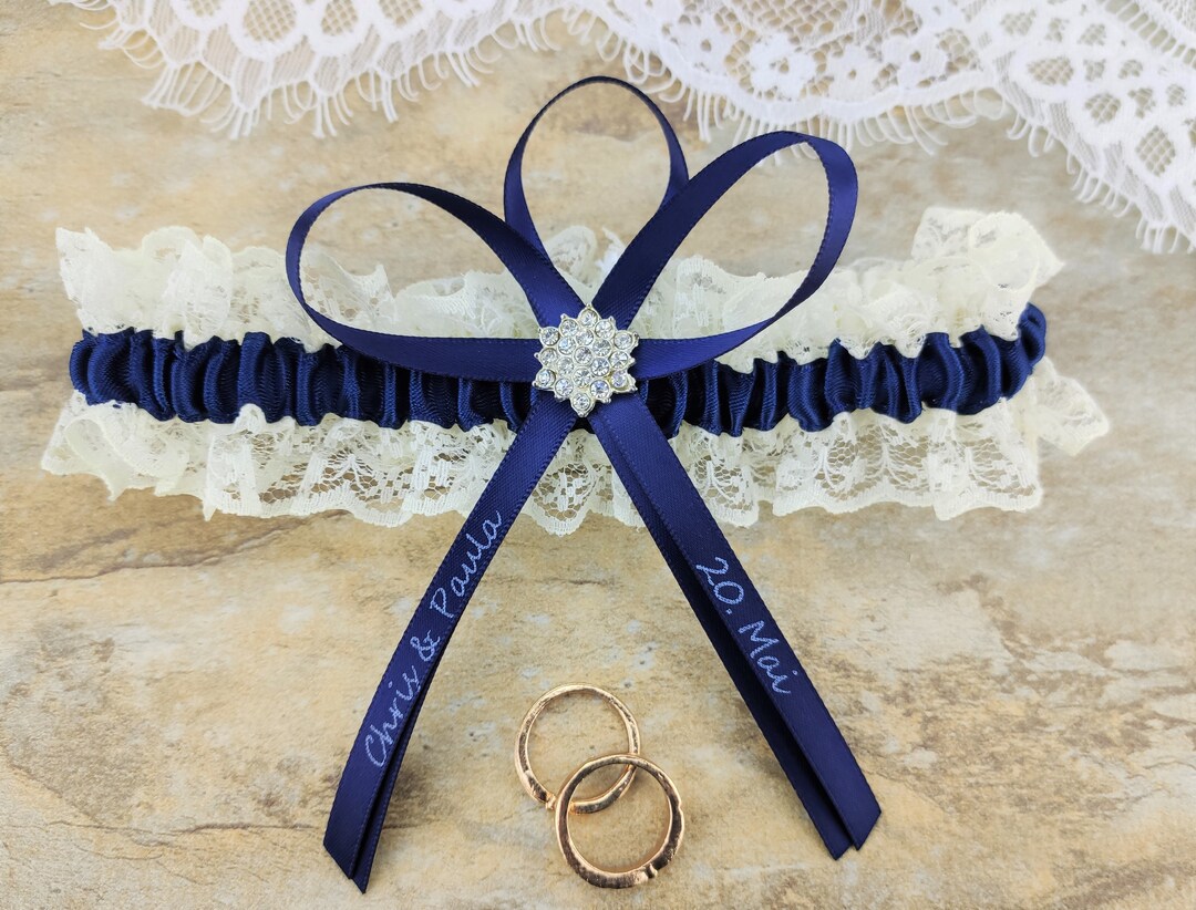 Strumpfband Dunkelblau Creme Hochzeit Personalisiert Etsy.de
