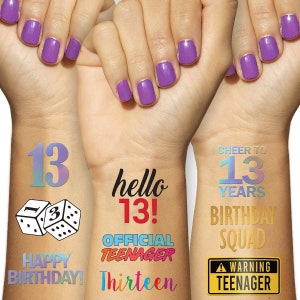 13th Birthday Temporary Tattoos (2 Pages) - Official Teenager Party Sipplies, Ideas, Gifts and Decorations