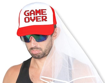 Bachelor Party Groom Hat and Veil – “Game Over” Bachelor Party Ideas, Supplies, Gifts, Jokes and Favors (1 Pack - with Veil)