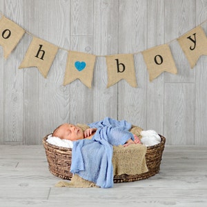 Oh Boy Burlap Banner Baby Shower Decorations for Boy Gender Reveal Party Baby Announcement image 3