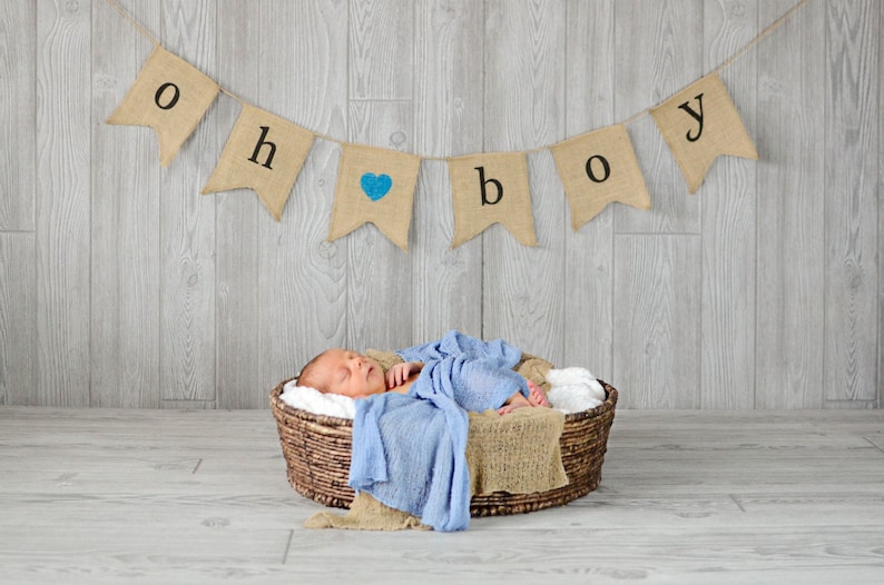 Oh Boy Burlap Banner Baby Shower Decorations for Boy Gender Reveal Party Baby Announcement image 3