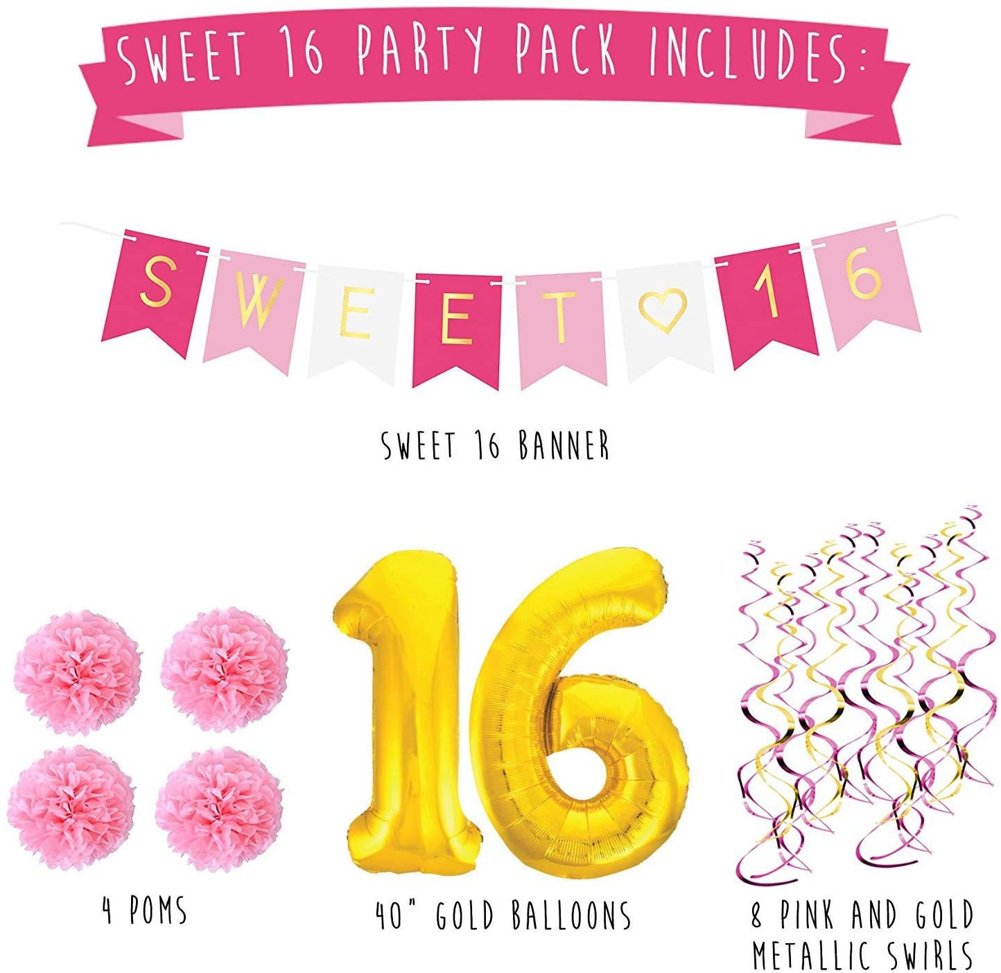 Sweet 16 Birthday Party Pack Sweet Sixteen Decorations Etsy