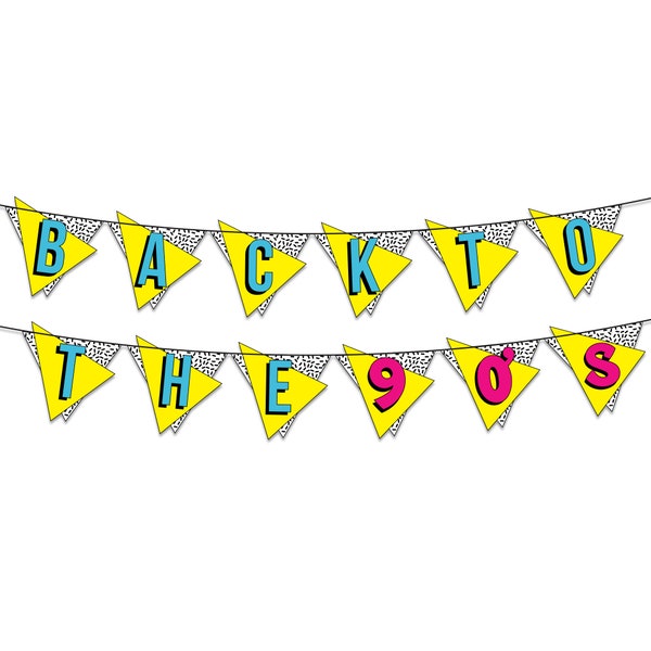 Back to the 90s Neon Banner - Funny Throwback 90's and 80's Theme Party Decoration, Favors & Supplies