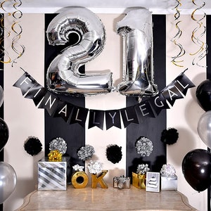21st Happy Birthday Bunting *Celebration *12 Flags *4m *Black//Silver *Brand New
