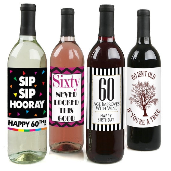 Chic 60th Birthday Wine Label Pack Birthday Party Supplies Etsy