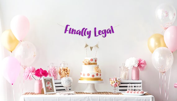Finally Legal Banner Gold Glitter Monagram 21 Birthday Party Decorations 