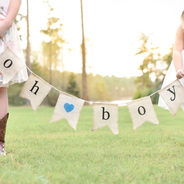 Oh Boy Burlap Banner - Baby Shower Decorations for Boy - Gender Reveal Party - Baby Announcement