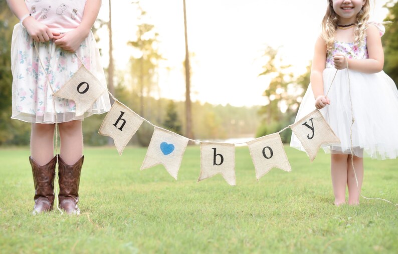 Oh Boy Burlap Banner Baby Shower Decorations for Boy Gender Reveal Party Baby Announcement image 1