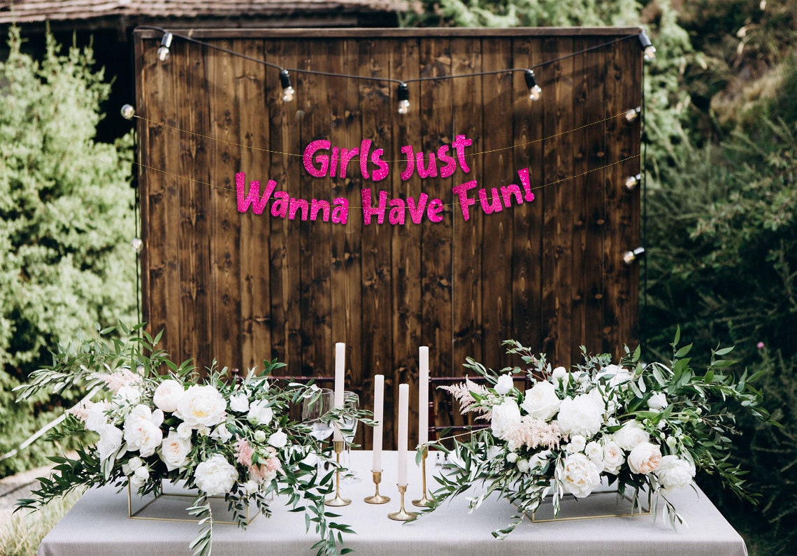 "Girls Just Wanna Have Fun" Glitter Banner - Bachelorette & Birthday Party Decorations - View #4