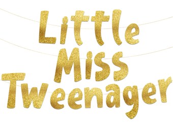 Little Miss Tweenager 12th Birthday Gold Glitter Banner - Happy Girls 12th Birthday Party Decorations, Supplies and Favors…