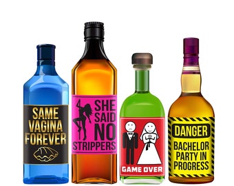 Bachelor Party Alcohol Labels - Funny Bachelor Party Ideas, Supplies, Gifts, Decorations and Favors - Drinking Game