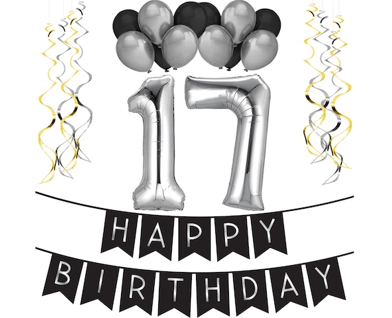 17th Birthday Party Pack Black & Silver Happy Birthday | Etsy