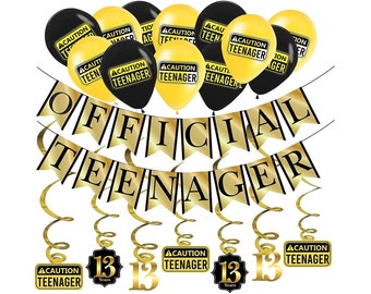 Funny Official Teenager 13th Birthday Party Pack - Gold & Black 13th Birthday Party Supplies, Decorations and Favors