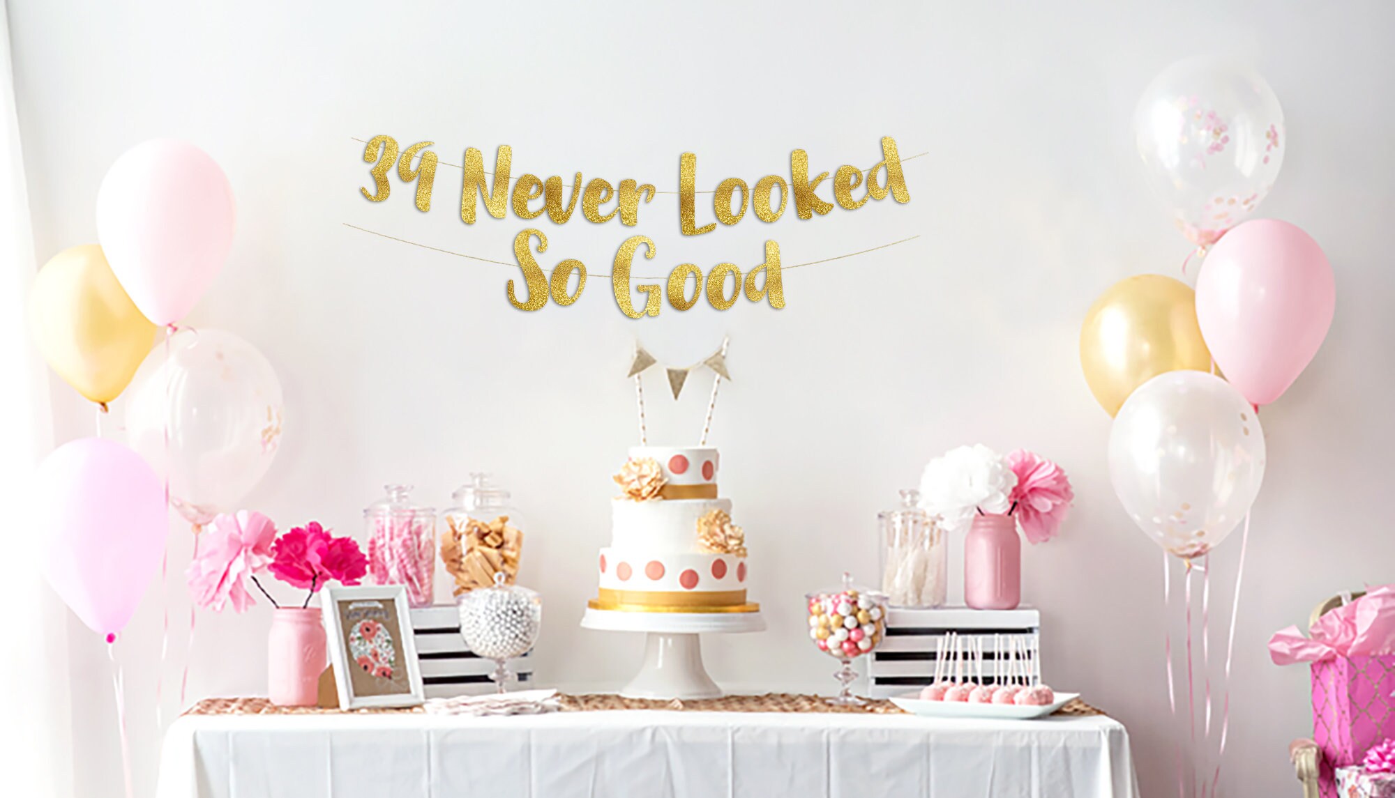 39. Geburtstag Dekoration – Schwarzes Glitzer-Banner "Nicht 40 Yet", Für Männer & Frauen