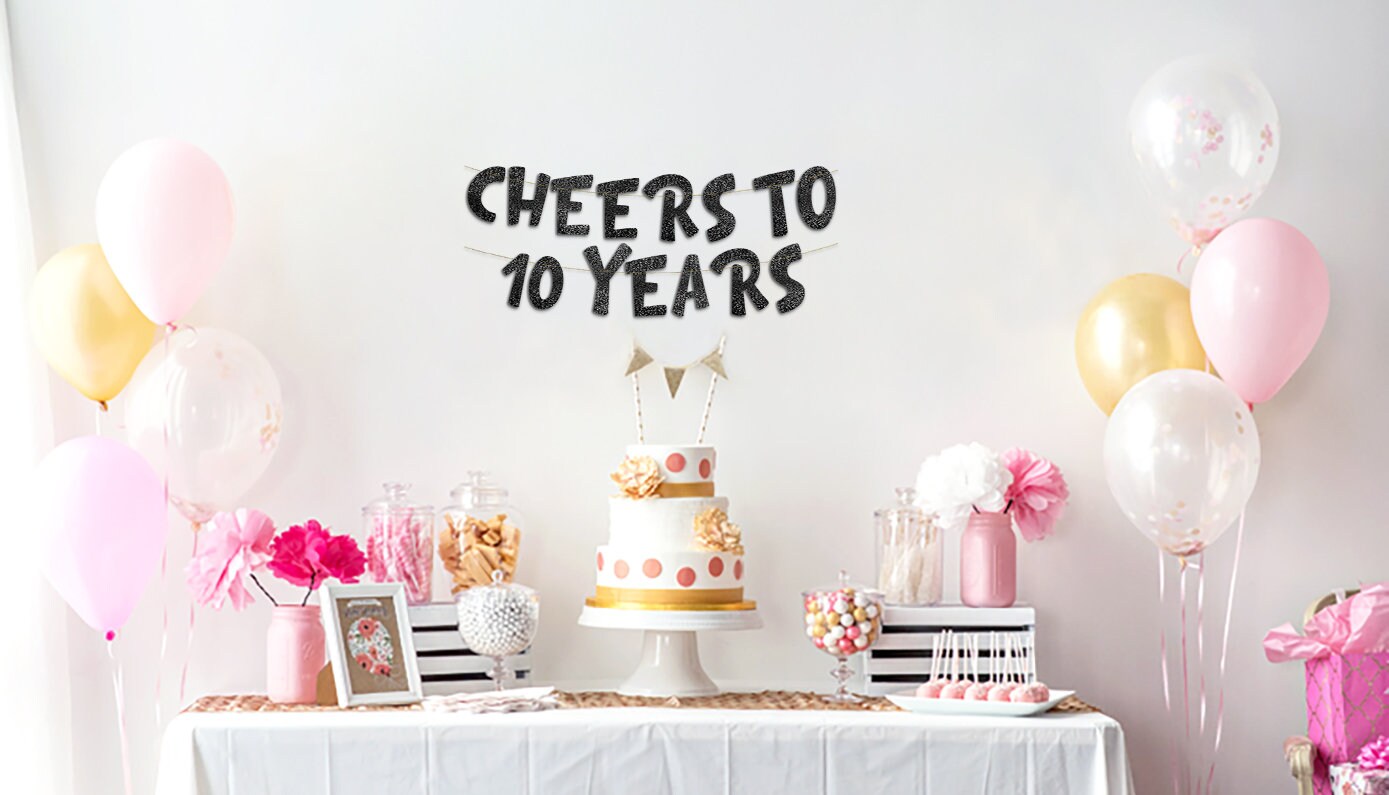 thumbnail image 2 of Cheers To 10 Years Banner - Black Glitter Anniversary Decor For 10th Birthday, Wedding Party Decorations 2 of 14