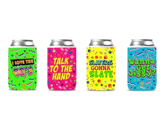 Throwback 90's Can Coolies (4 PACK) - Funny 1990's Theme Party Decoration, Favors & Supplies