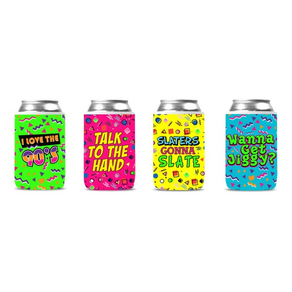 Throwback 90's Can Coolies (4 PACK) - Funny 1990's Theme Party Decoration, Favors & Supplies