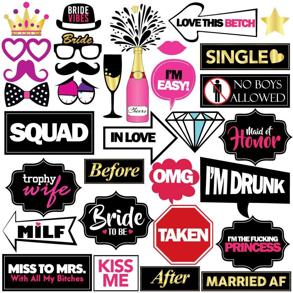 Bachelorette Party Photo Booth Props - 36 Pieces - Bachelorette Party…