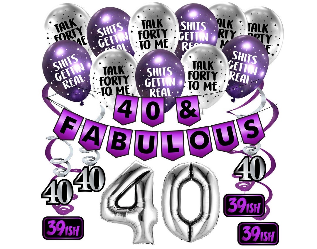 Nelbiirth Happy 40th Birthday Purple & Silver Glitter Swirls Streamers Party Decorations - 15 Pcs 40th Birthday Hanging Swirls Streamers Kit,Perfect