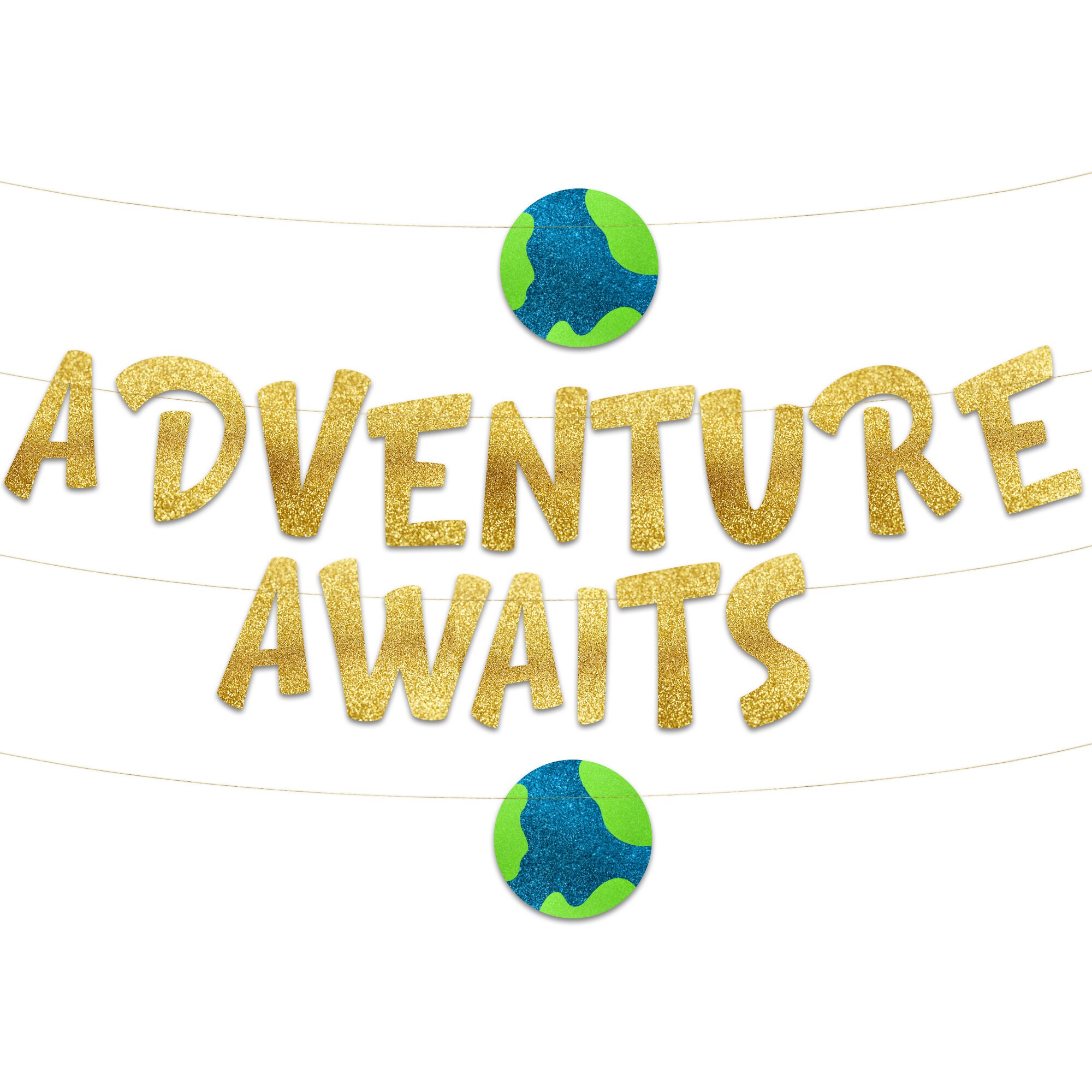 Black Glitter "Adventure Awaits" Banner - Graduation, Retirement, Bon Voyage Party Decor - View #10
