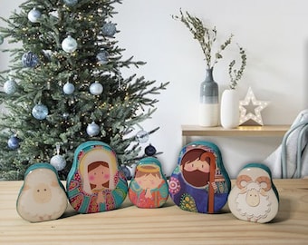 Folk Art Nativity Set, Handmade and Colorful, Minimalist Design, Mother's Day Gift Idea, Unique Christmas Decoration