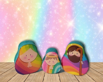 LGBTQ+ Rainbow Community Manger Nativity, Hand-Painted Nativity Scene, Diverse Christmas Decor, Cultural Holiday Gift