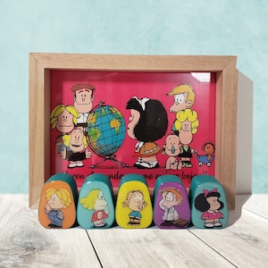 Handmade Mafalda Wall Art, Argentinian Cartoon Characters, Funny Comic Strip Decor,  Whimsical Argentinian Character Decor