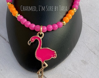 Flamingo beaded charm bracelet.