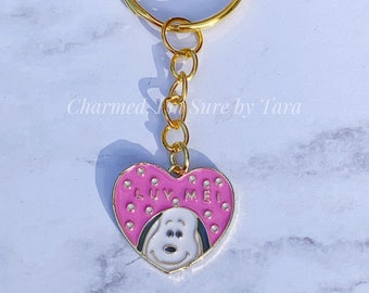 Cartoon beagle enamel charm keychain/ gold tone
