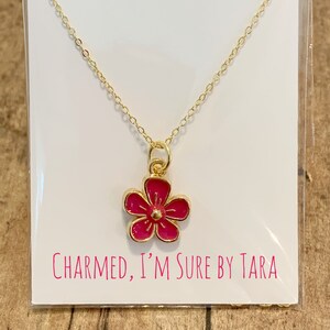 Daisy charm necklace/ gold plated chain/ enamel charm