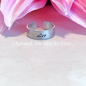 Shark hand stamped ring