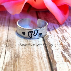 Baby feet hand stamped ring