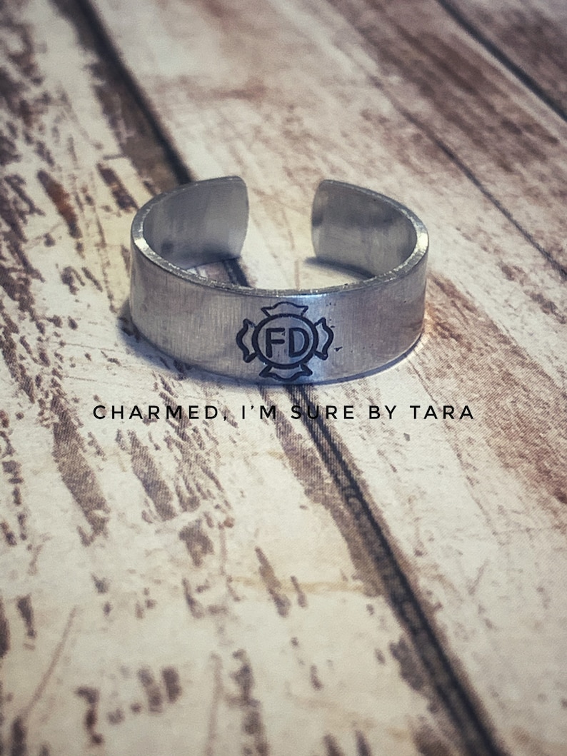 Fire Fighter Hand Stamped Ring/ Custom/ Personalized/ Initial/ Badge ...