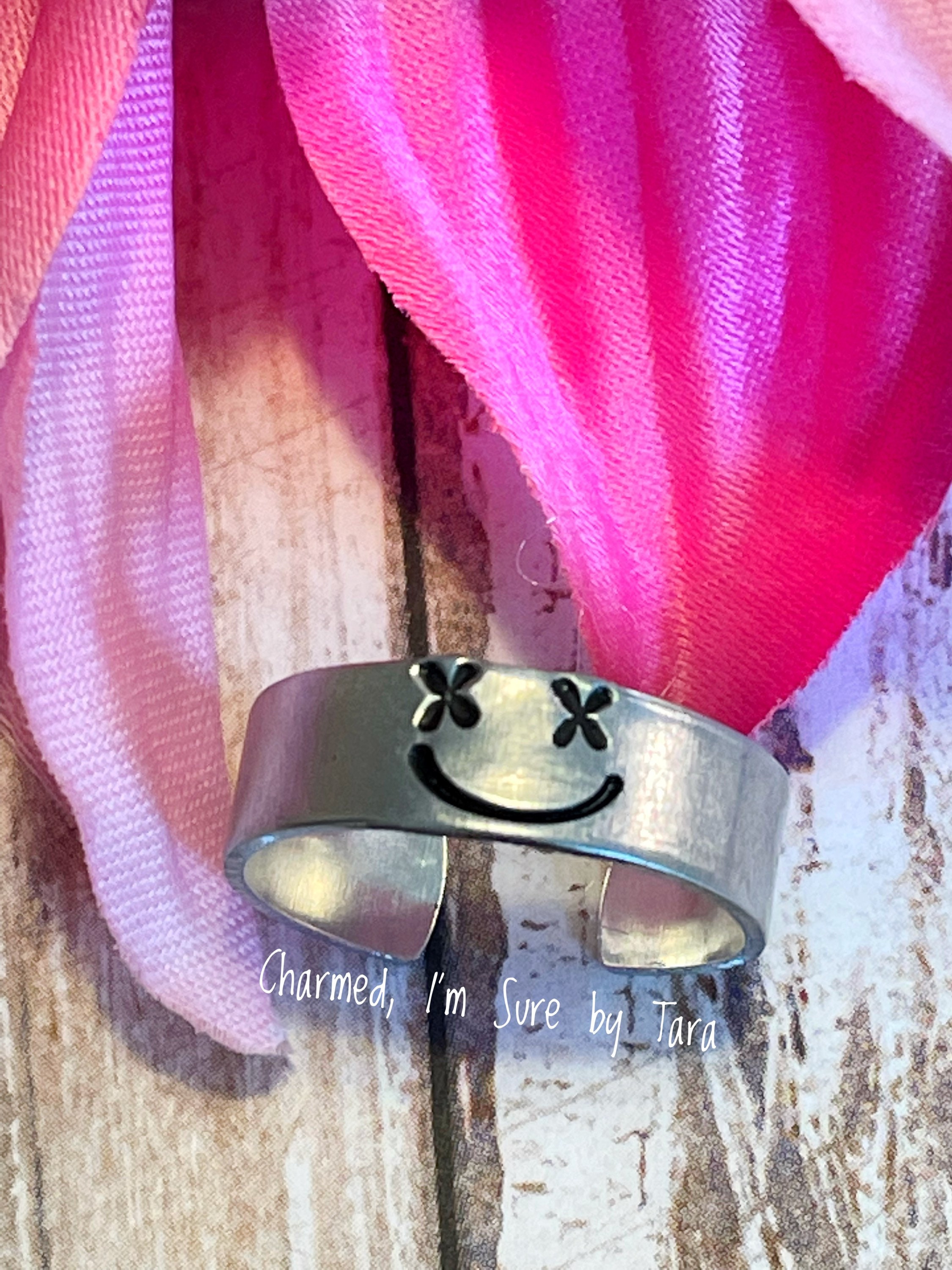 XX Smiley Face Hand Stamped Ring - Etsy