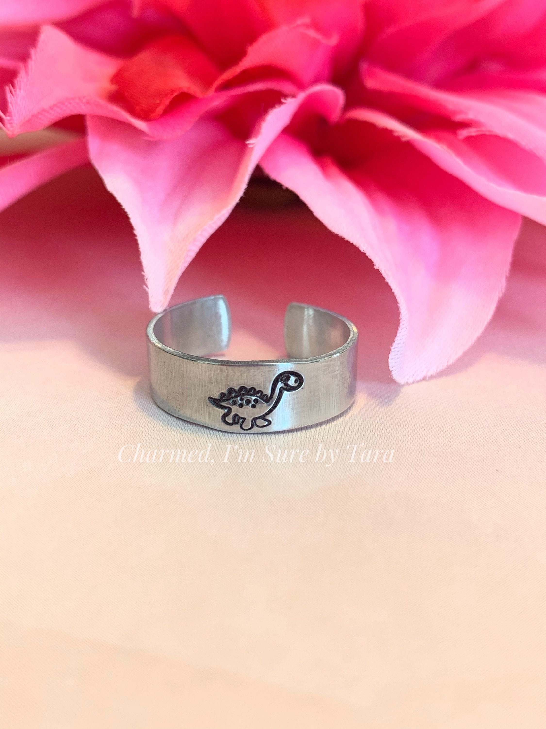 Dinosaur hand stamped ring