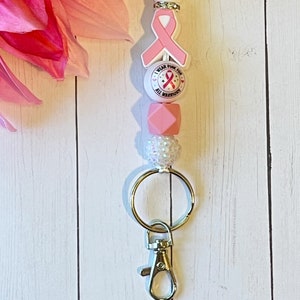 Lanyard, Breast Cancer Awareness Beaded Lanyard, Teacher Lanyard, Nurse, School, Name Badge Holder