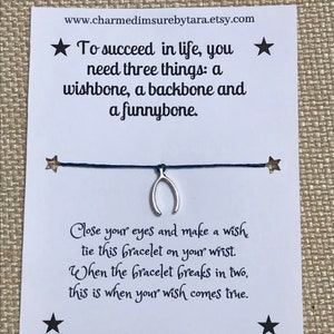 Wishbone charm wish bracelet/ waxed cord bracelet/ inspirational jewelry