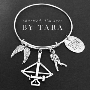 The Walking Dead inspired bangle charm bracelet/ Daryl/ crossbow/ zombie