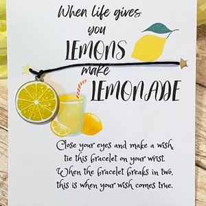 Lemon charm wish bracelet/ party favor/ motivational/ gift idea