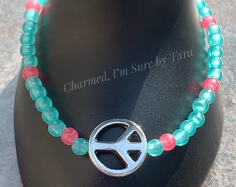 Peace sign beaded bracelet