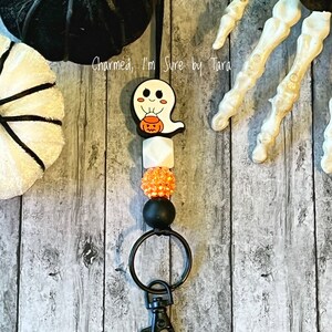 Lanyard, Cute Ghost Beaded Lanyard, Teacher Lanyard, Nurse, School, Name Badge Holder, Halloween Lanyard, Breakaway Lanyard