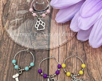 Dog themed beaded wine charms/ Set of 4/ Dog lover gift