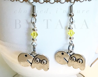 Pac-Man charm earrings with swarovski crystals , stainless steel, hypoallergenic