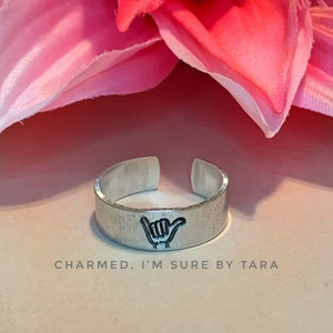 Hang loose hand stamped ring