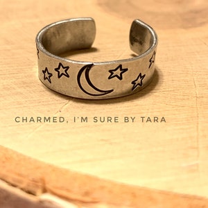 Moon and Stars hand stamped ring