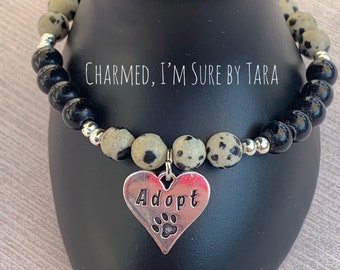 Adopt dog themed beaded charm bracelet