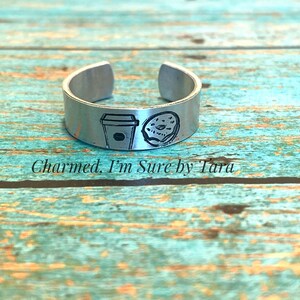 Coffee and Donut hand stamped ring