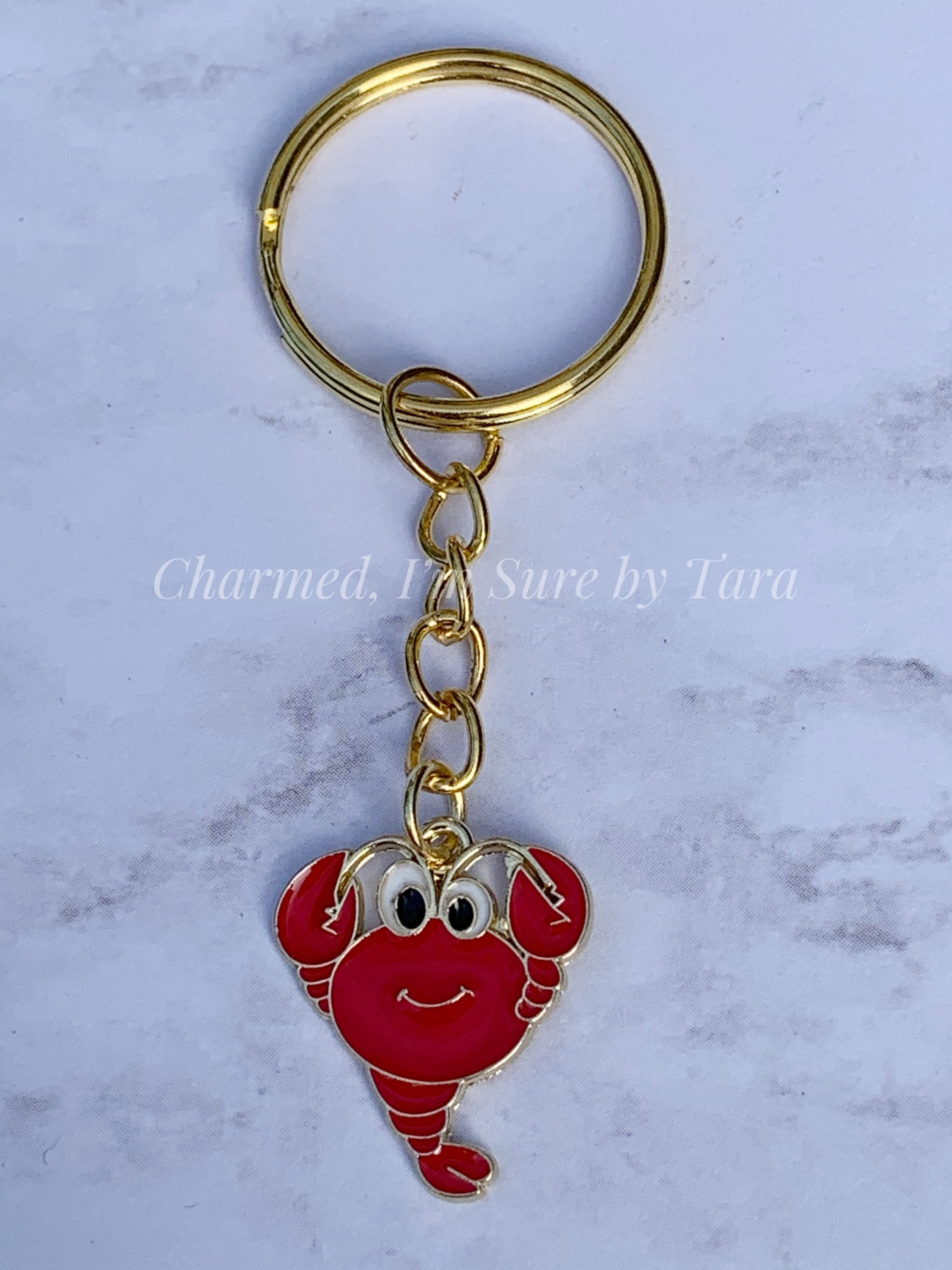 Enamel lobster charm keychain / gold tone Etsy